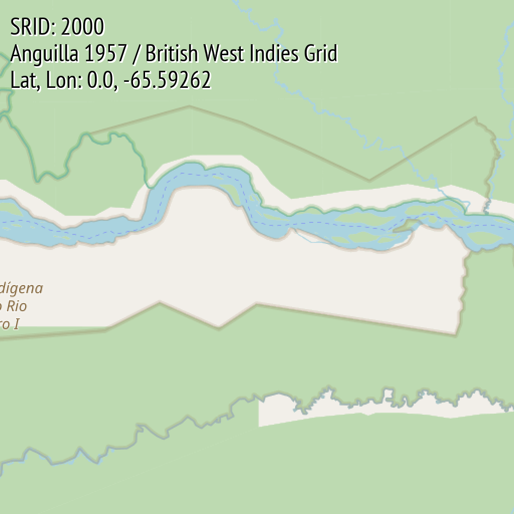 Anguilla 1957 / British West Indies Grid (SRID: 2000, Lat, Lon: 0.0, -65.59262)