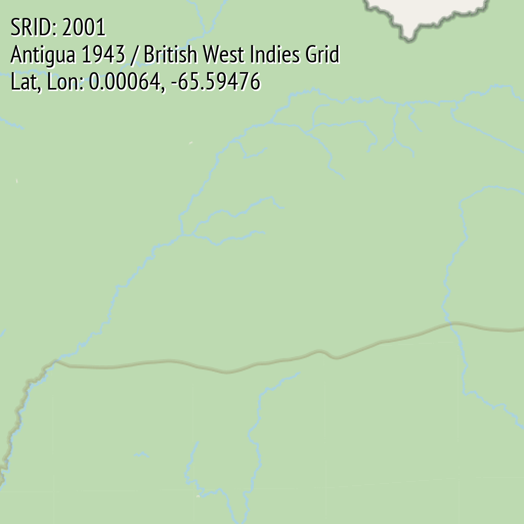 Antigua 1943 / British West Indies Grid (SRID: 2001, Lat, Lon: 0.00064, -65.59476)
