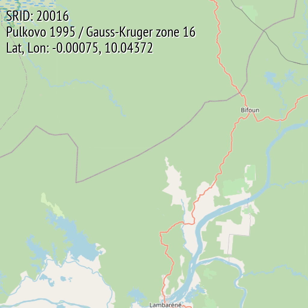 Pulkovo 1995 / Gauss-Kruger zone 16 (SRID: 20016, Lat, Lon: -0.00075, 10.04372)