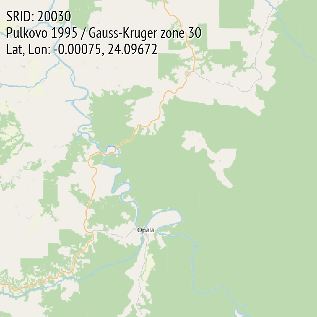 Pulkovo 1995 / Gauss-Kruger zone 30 (SRID: 20030, Lat, Lon: -0.00075, 24.09672)