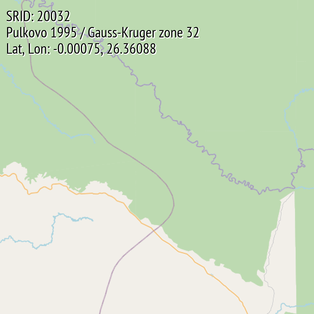 Pulkovo 1995 / Gauss-Kruger zone 32 (SRID: 20032, Lat, Lon: -0.00075, 26.36088)