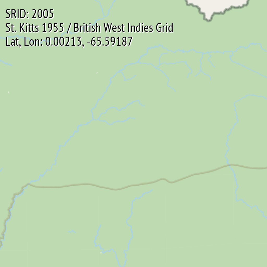 St. Kitts 1955 / British West Indies Grid (SRID: 2005, Lat, Lon: 0.00213, -65.59187)