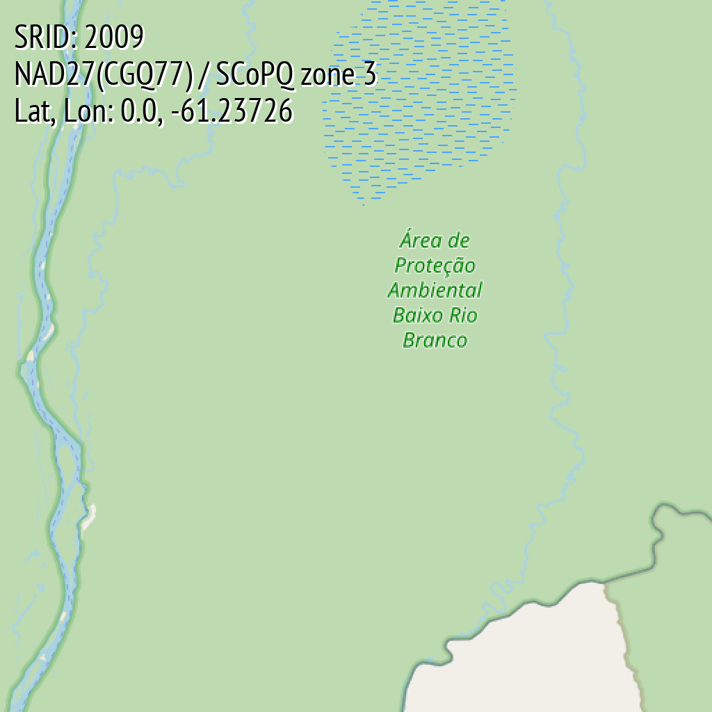 NAD27(CGQ77) / SCoPQ zone 3 (SRID: 2009, Lat, Lon: 0.0, -61.23726)