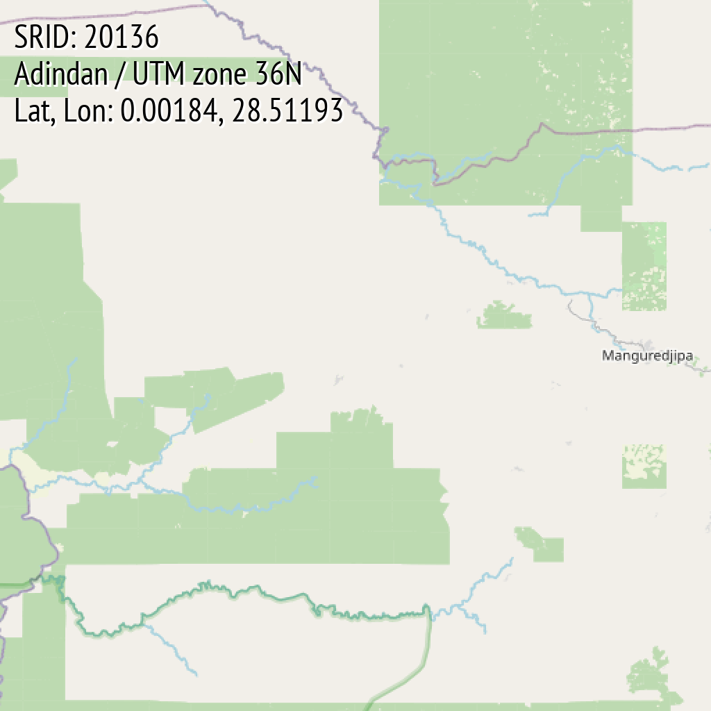 Adindan / UTM zone 36N (SRID: 20136, Lat, Lon: 0.00184, 28.51193)
