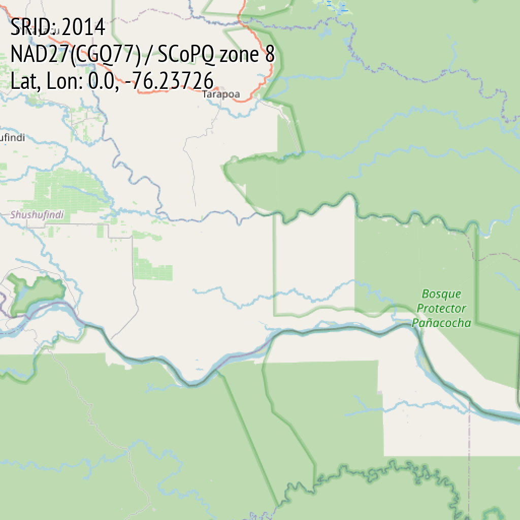 NAD27(CGQ77) / SCoPQ zone 8 (SRID: 2014, Lat, Lon: 0.0, -76.23726)