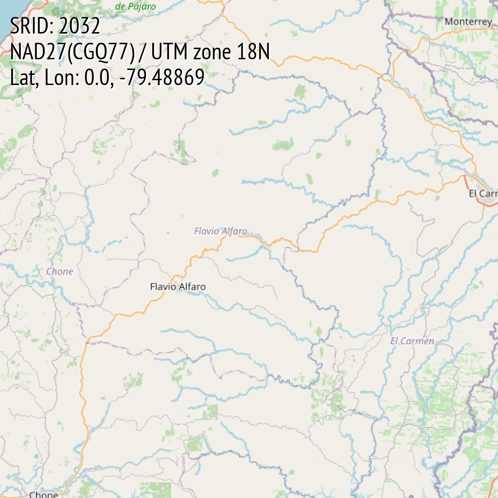 NAD27(CGQ77) / UTM zone 18N (SRID: 2032, Lat, Lon: 0.0, -79.48869)