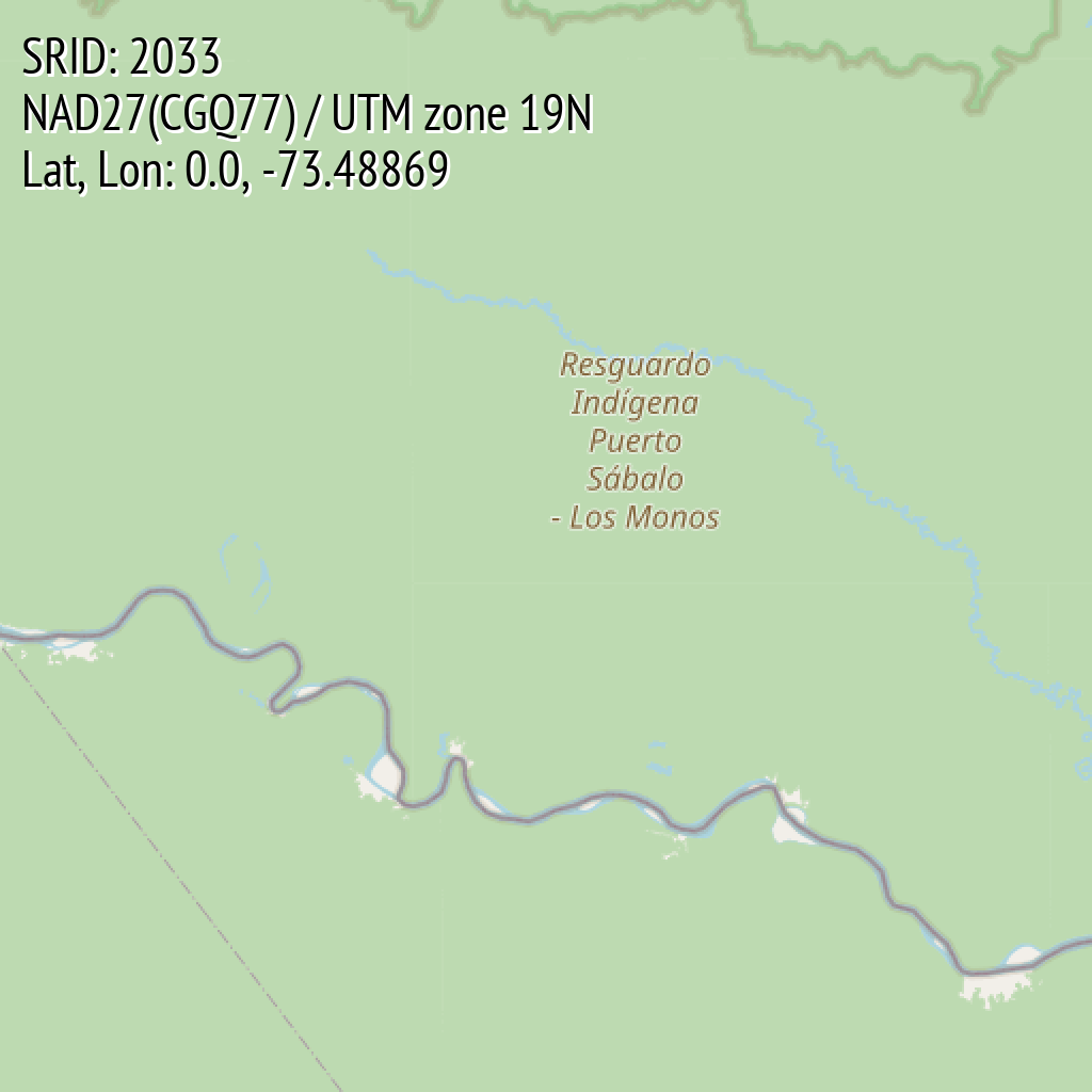 NAD27(CGQ77) / UTM zone 19N (SRID: 2033, Lat, Lon: 0.0, -73.48869)
