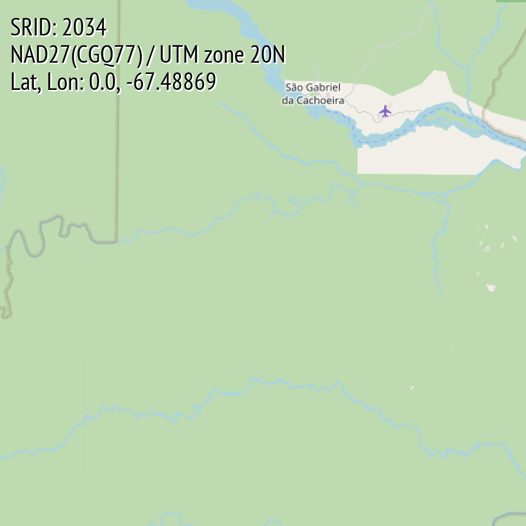 NAD27(CGQ77) / UTM zone 20N (SRID: 2034, Lat, Lon: 0.0, -67.48869)