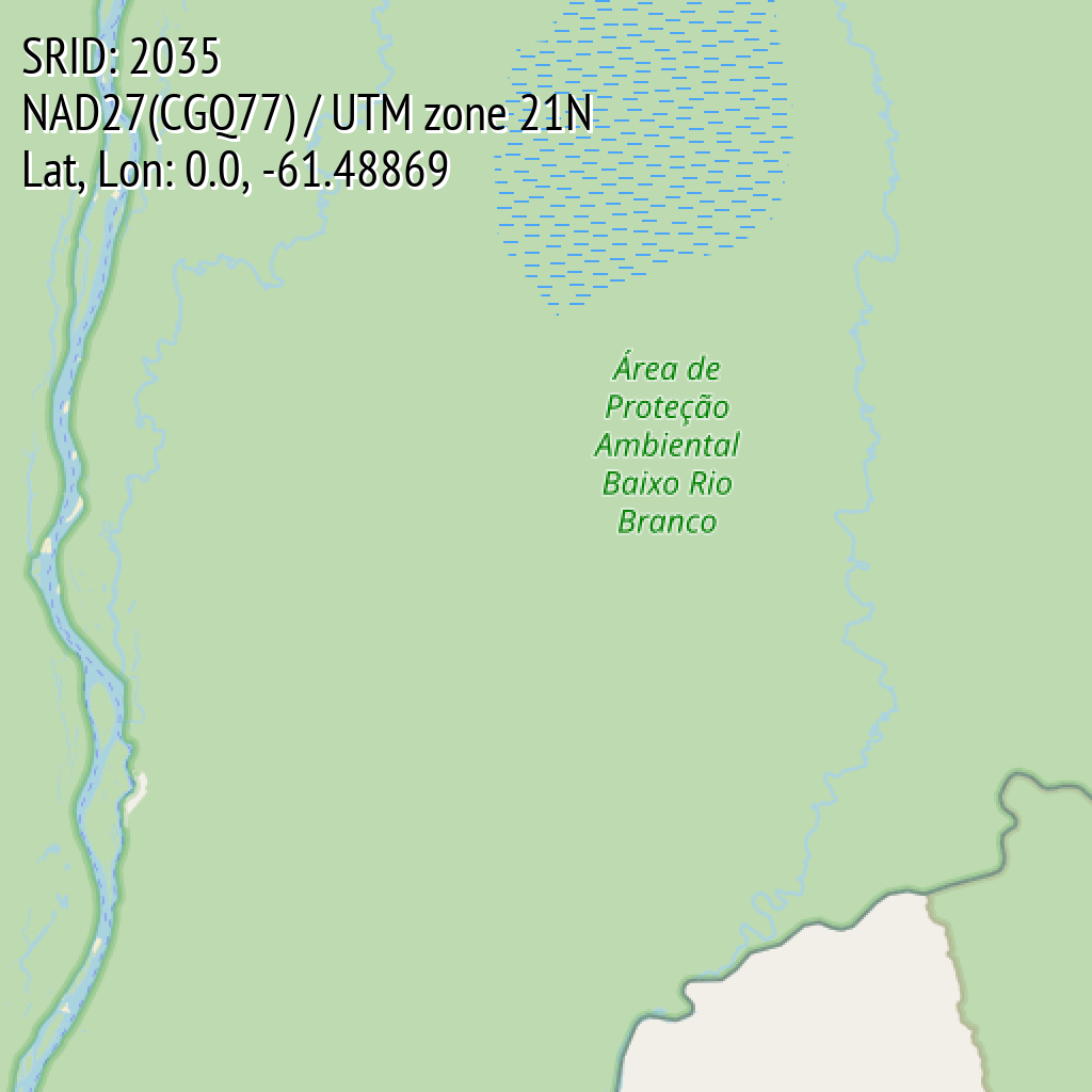 NAD27(CGQ77) / UTM zone 21N (SRID: 2035, Lat, Lon: 0.0, -61.48869)