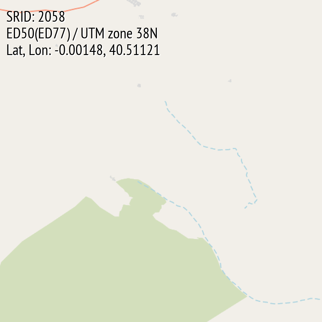 ED50(ED77) / UTM zone 38N (SRID: 2058, Lat, Lon: -0.00148, 40.51121)