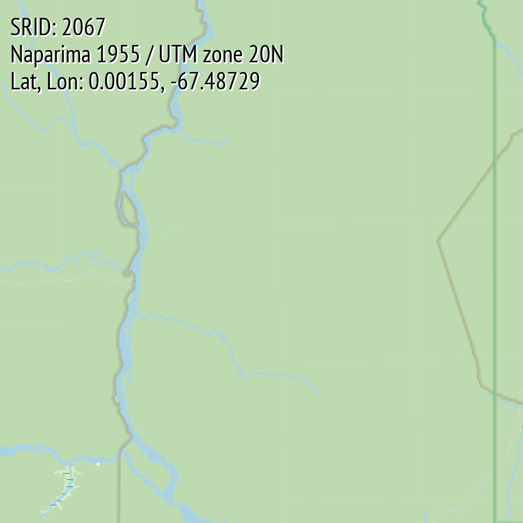 Naparima 1955 / UTM zone 20N (SRID: 2067, Lat, Lon: 0.00155, -67.48729)