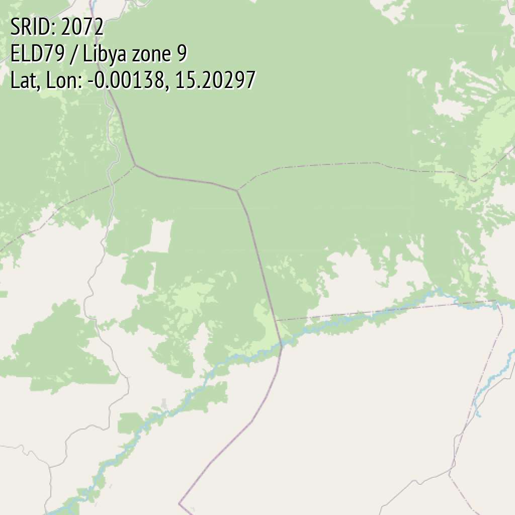 ELD79 / Libya zone 9 (SRID: 2072, Lat, Lon: -0.00138, 15.20297)