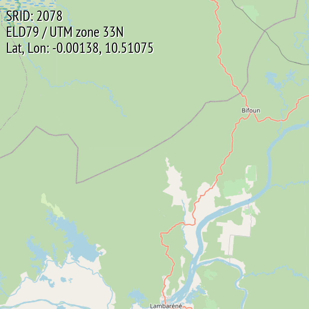 ELD79 / UTM zone 33N (SRID: 2078, Lat, Lon: -0.00138, 10.51075)