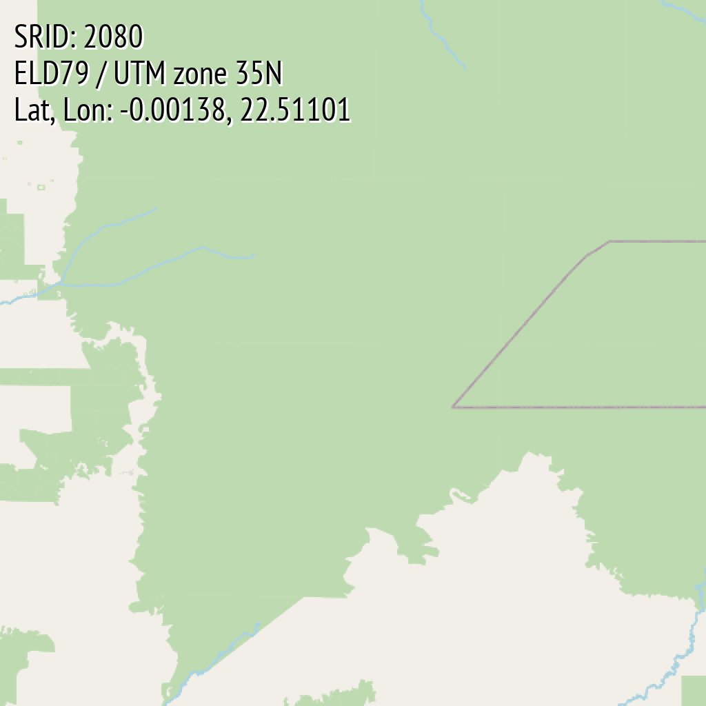 ELD79 / UTM zone 35N (SRID: 2080, Lat, Lon: -0.00138, 22.51101)
