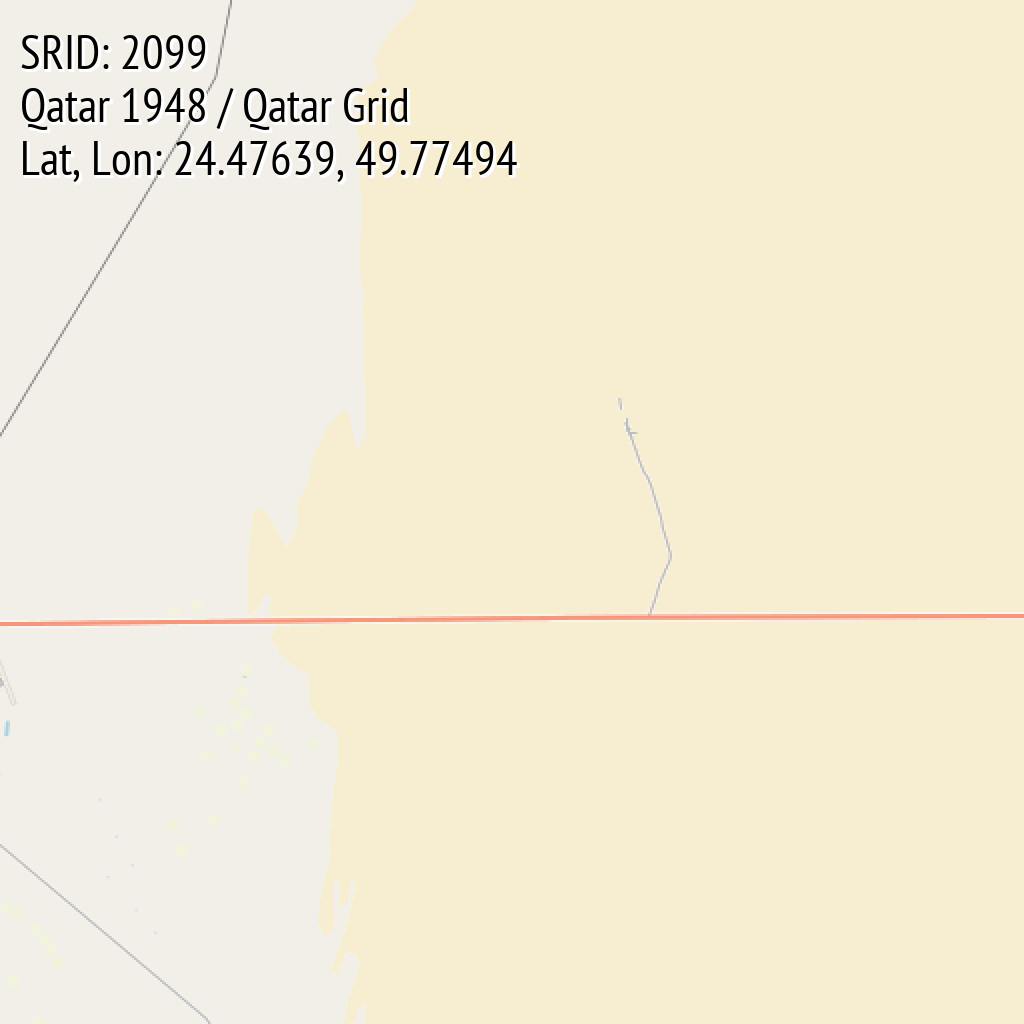 Qatar 1948 / Qatar Grid (SRID: 2099, Lat, Lon: 24.47639, 49.77494)