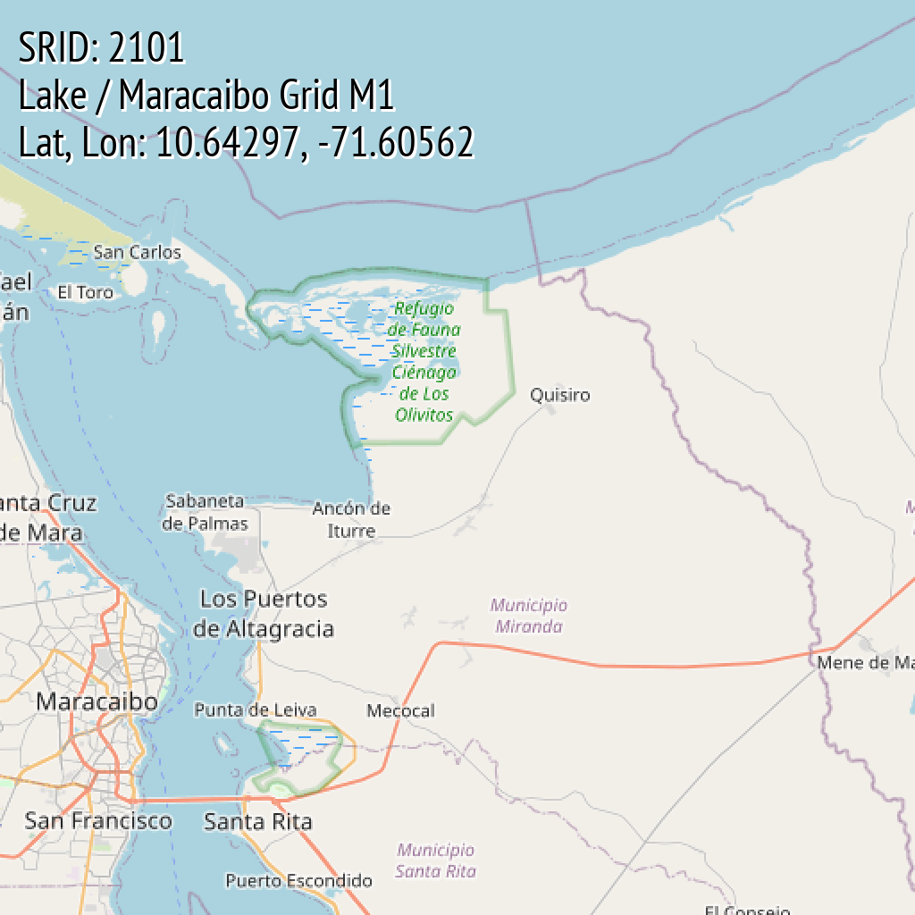 Lake / Maracaibo Grid M1 (SRID: 2101, Lat, Lon: 10.64297, -71.60562)