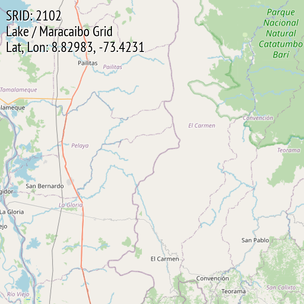 Lake / Maracaibo Grid (SRID: 2102, Lat, Lon: 8.82983, -73.4231)
