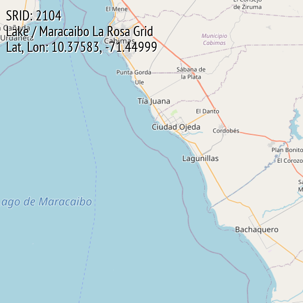 Lake / Maracaibo La Rosa Grid (SRID: 2104, Lat, Lon: 10.37583, -71.44999)