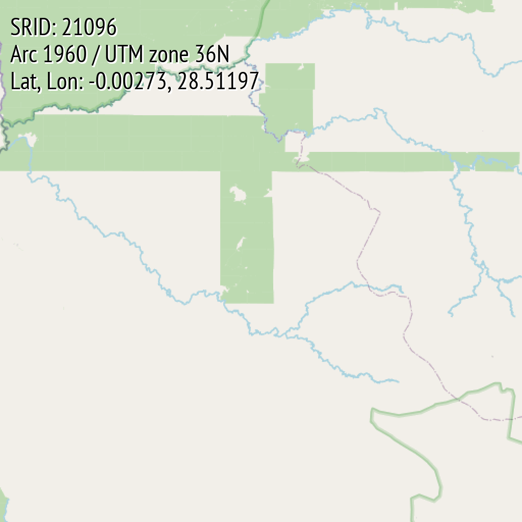 Arc 1960 / UTM zone 36N (SRID: 21096, Lat, Lon: -0.00273, 28.51197)