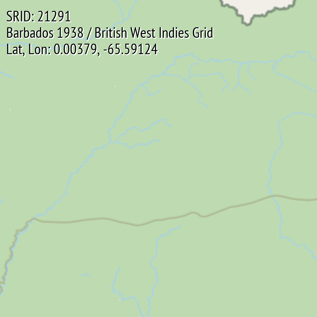 Barbados 1938 / British West Indies Grid (SRID: 21291, Lat, Lon: 0.00379, -65.59124)