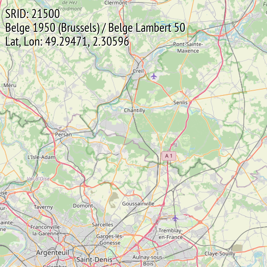Belge 1950 (Brussels) / Belge Lambert 50 (SRID: 21500, Lat, Lon: 49.29471, 2.30596)