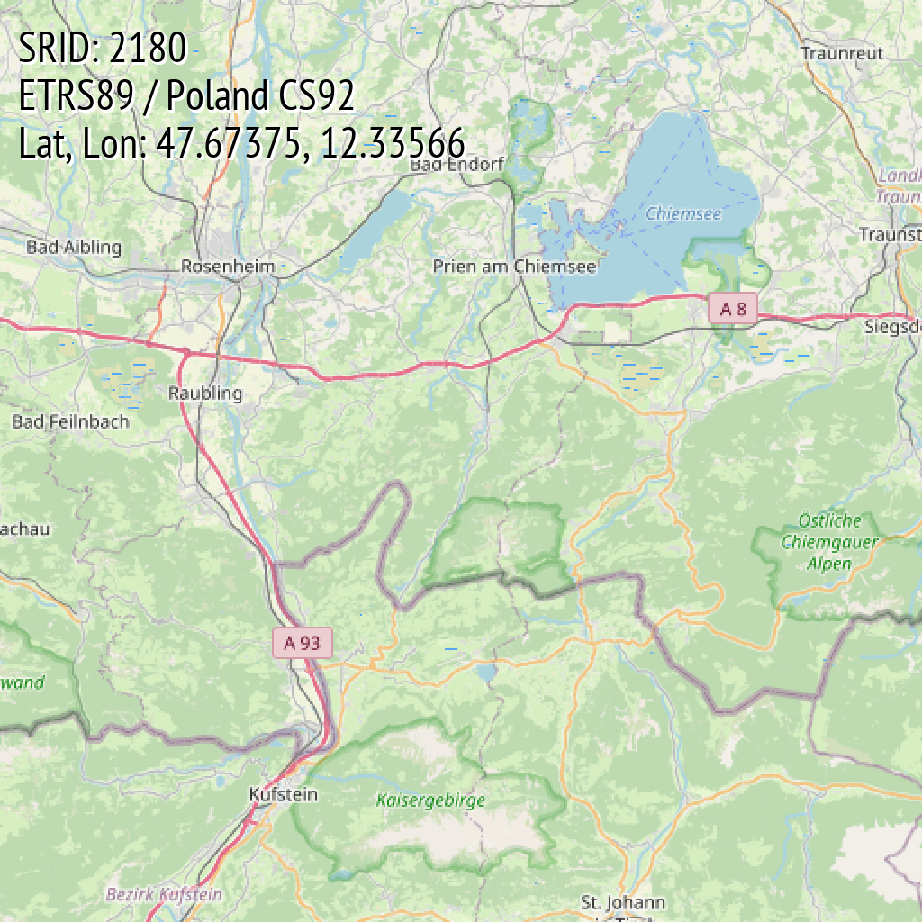 ETRS89 / Poland CS92 (SRID: 2180, Lat, Lon: 47.67375, 12.33566)