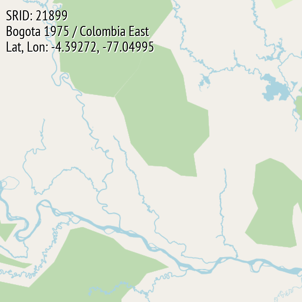 Bogota 1975 / Colombia East (SRID: 21899, Lat, Lon: -4.39272, -77.04995)