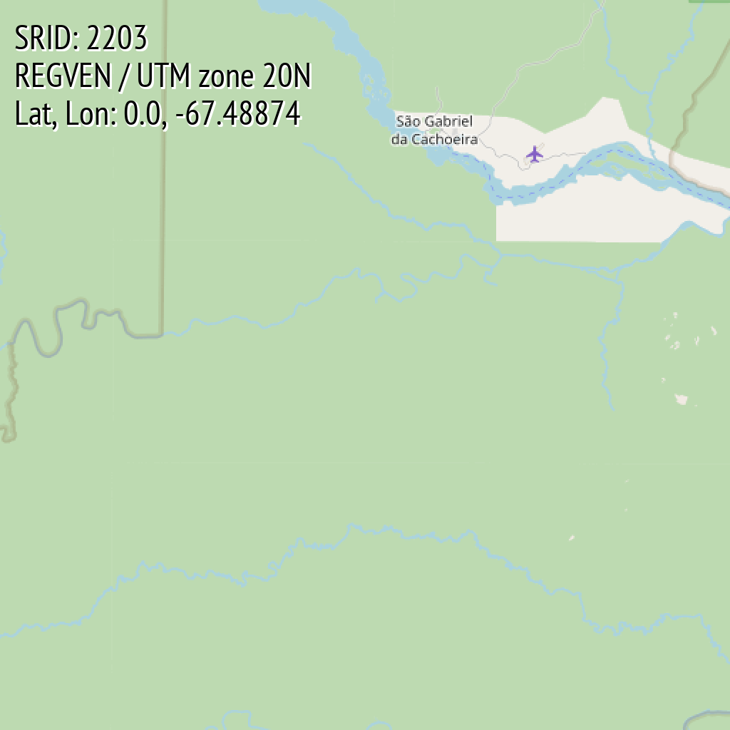 REGVEN / UTM zone 20N (SRID: 2203, Lat, Lon: 0.0, -67.48874)