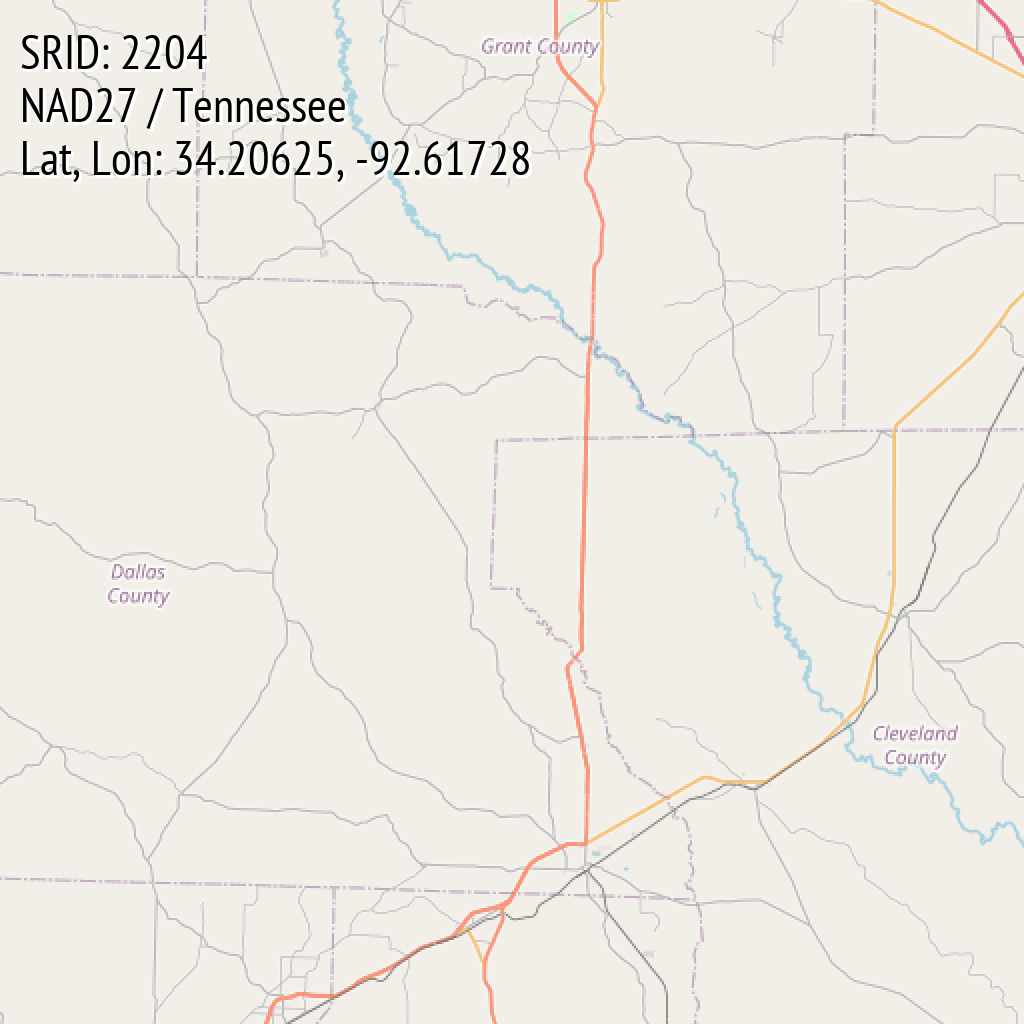 NAD27 / Tennessee (SRID: 2204, Lat, Lon: 34.20625, -92.61728)