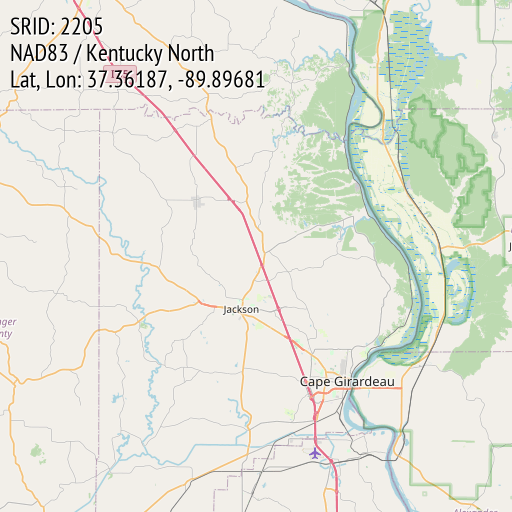 NAD83 / Kentucky North (SRID: 2205, Lat, Lon: 37.36187, -89.89681)