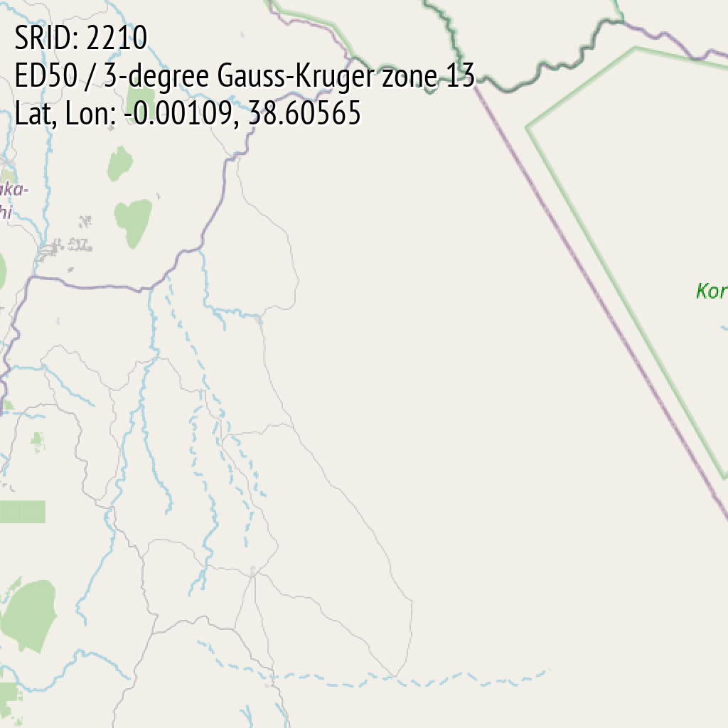 ED50 / 3-degree Gauss-Kruger zone 13 (SRID: 2210, Lat, Lon: -0.00109, 38.60565)