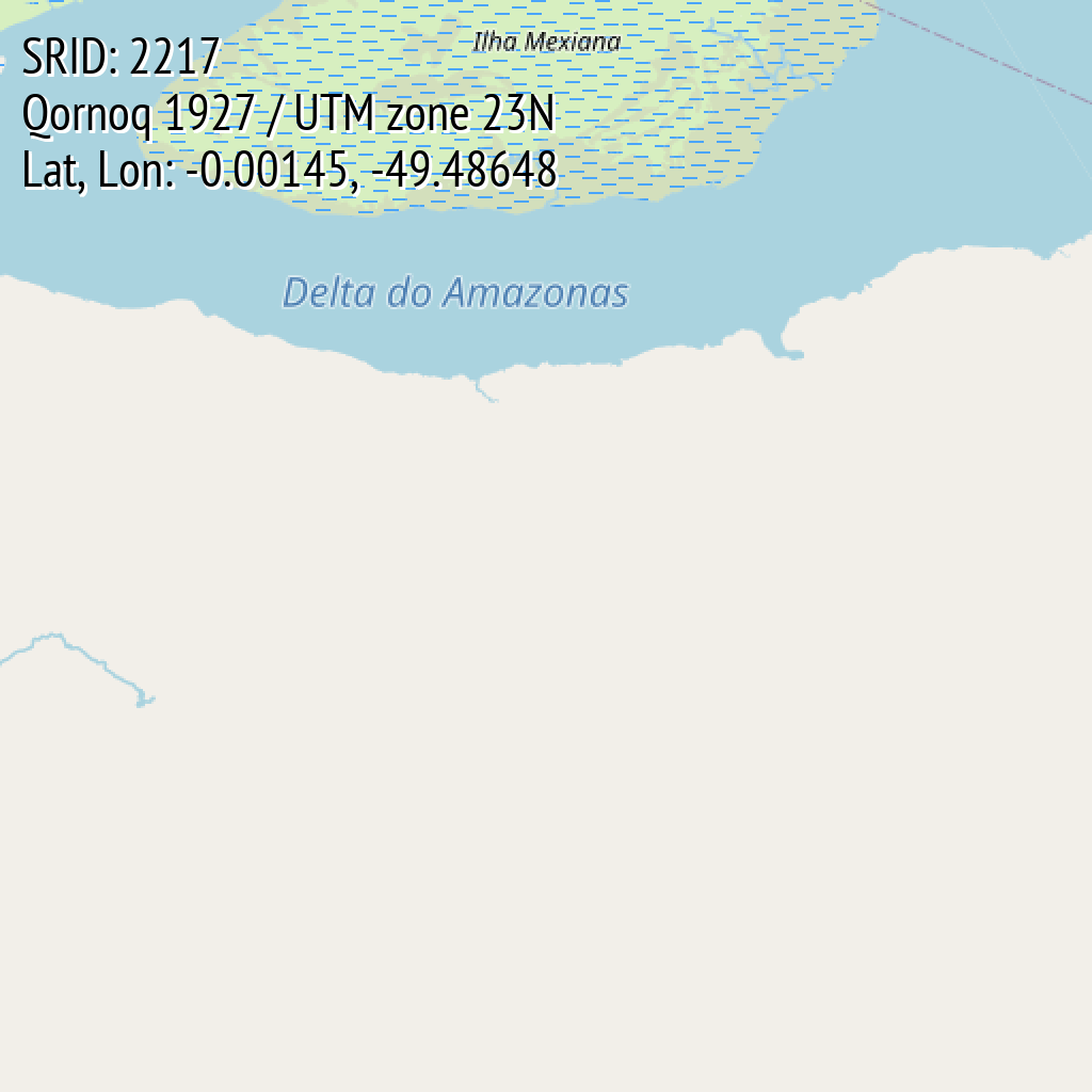 Qornoq 1927 / UTM zone 23N (SRID: 2217, Lat, Lon: -0.00145, -49.48648)