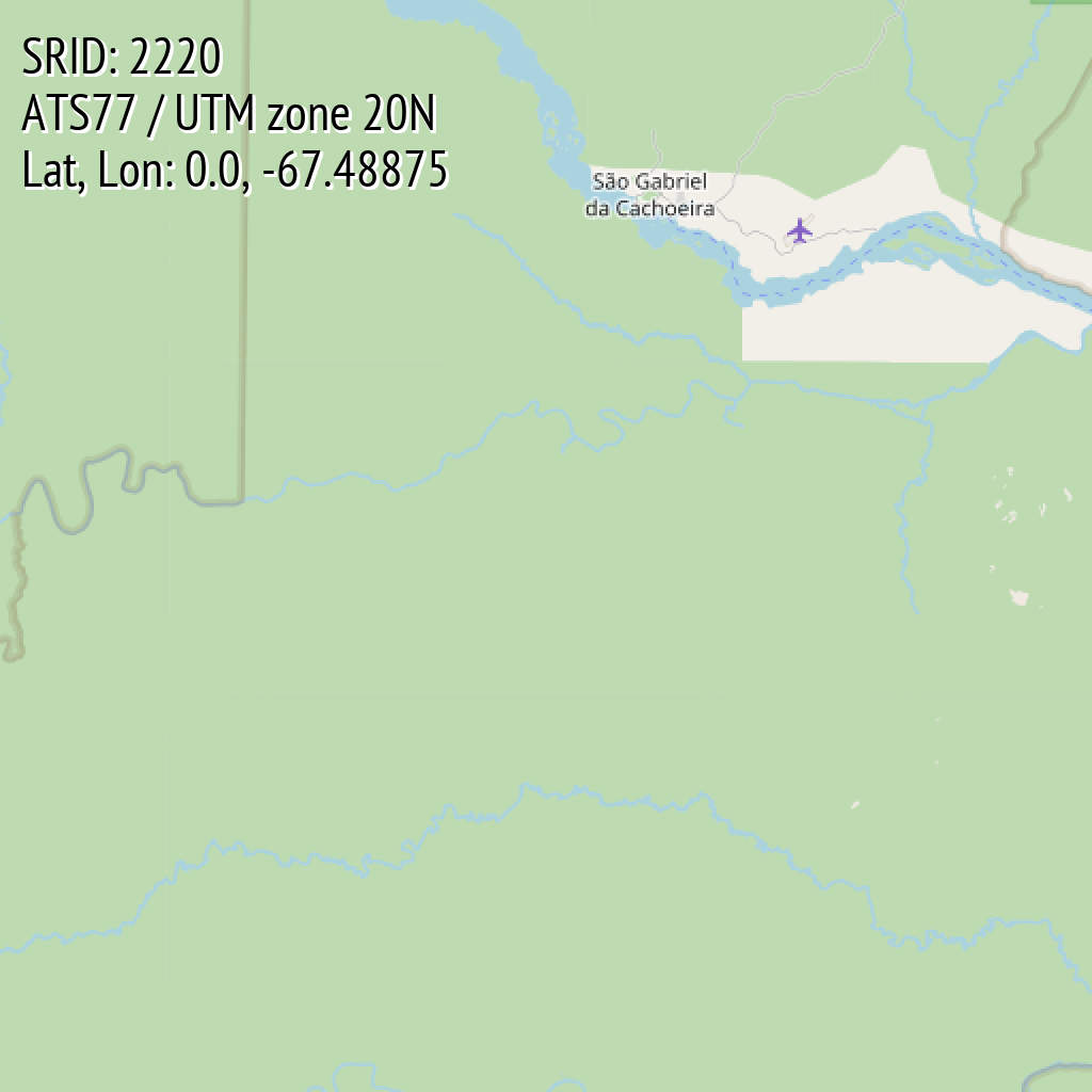 ATS77 / UTM zone 20N (SRID: 2220, Lat, Lon: 0.0, -67.48875)
