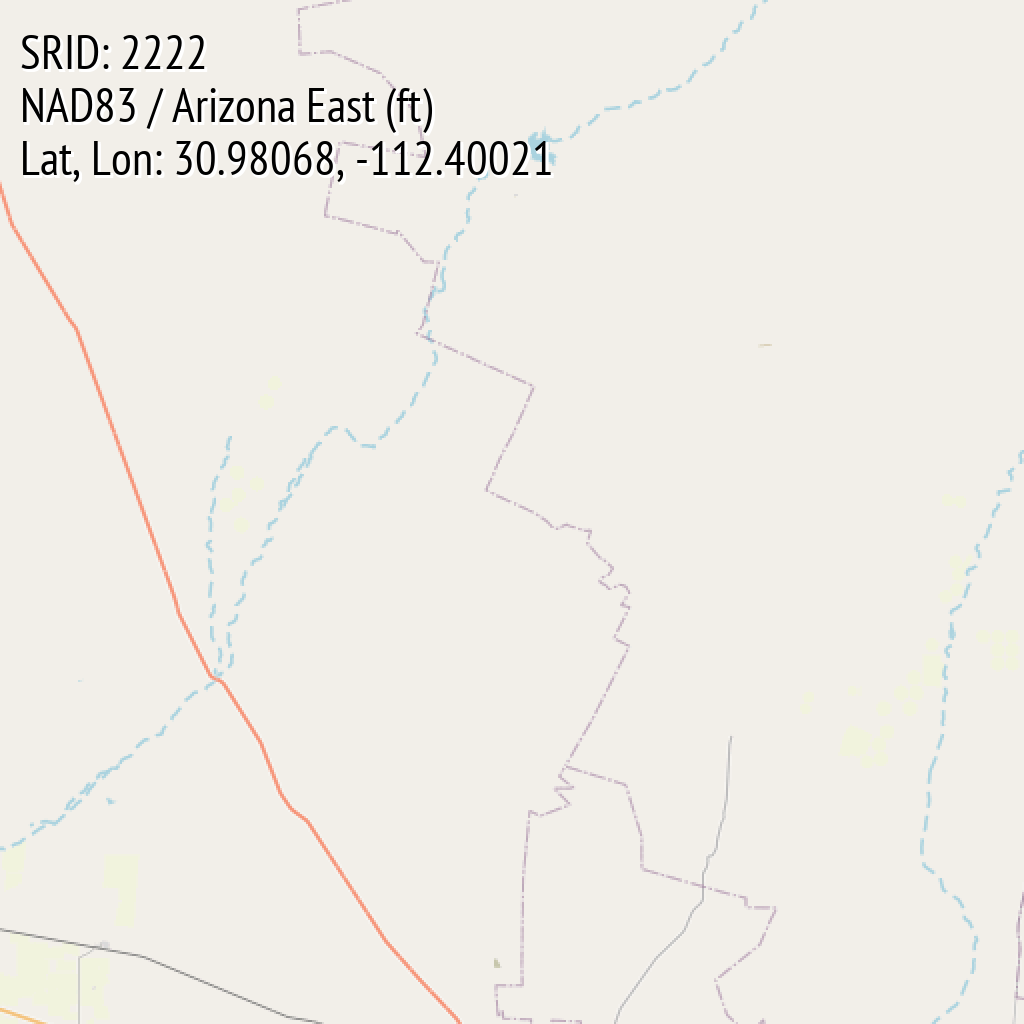 NAD83 / Arizona East (ft) (SRID: 2222, Lat, Lon: 30.98068, -112.40021)