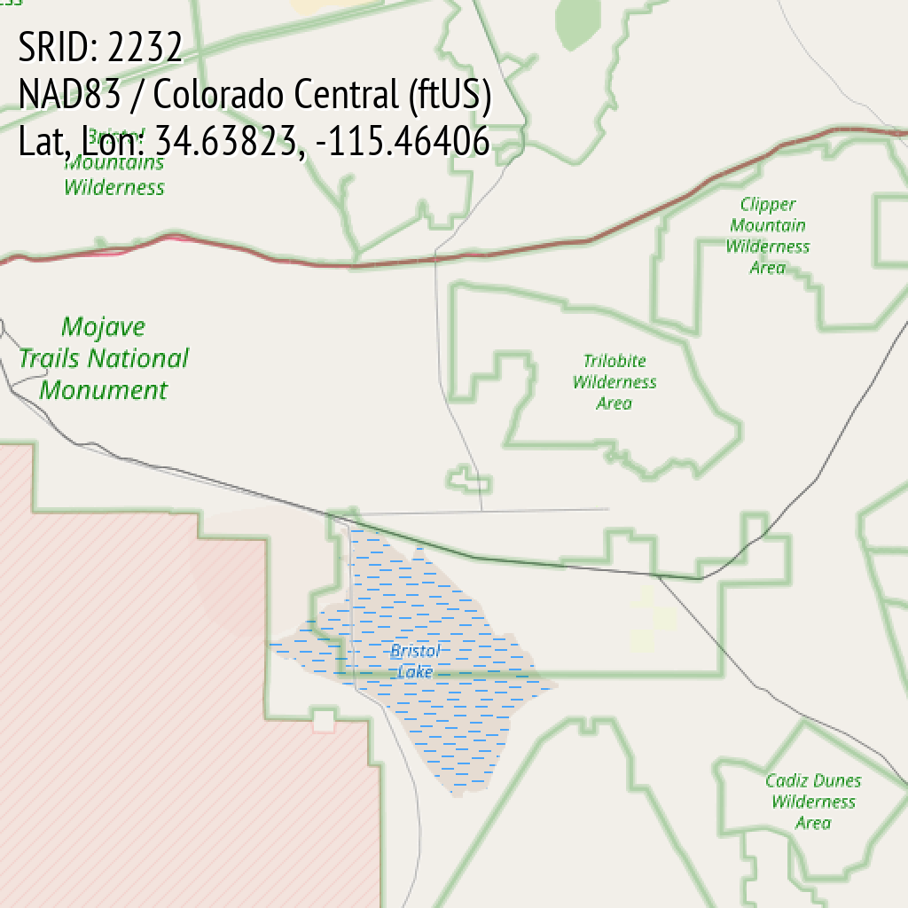 NAD83 / Colorado Central (ftUS) (SRID: 2232, Lat, Lon: 34.63823, -115.46406)