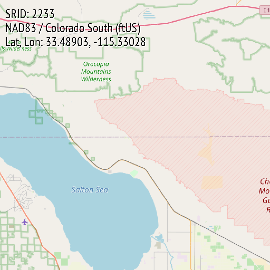 NAD83 / Colorado South (ftUS) (SRID: 2233, Lat, Lon: 33.48903, -115.33028)