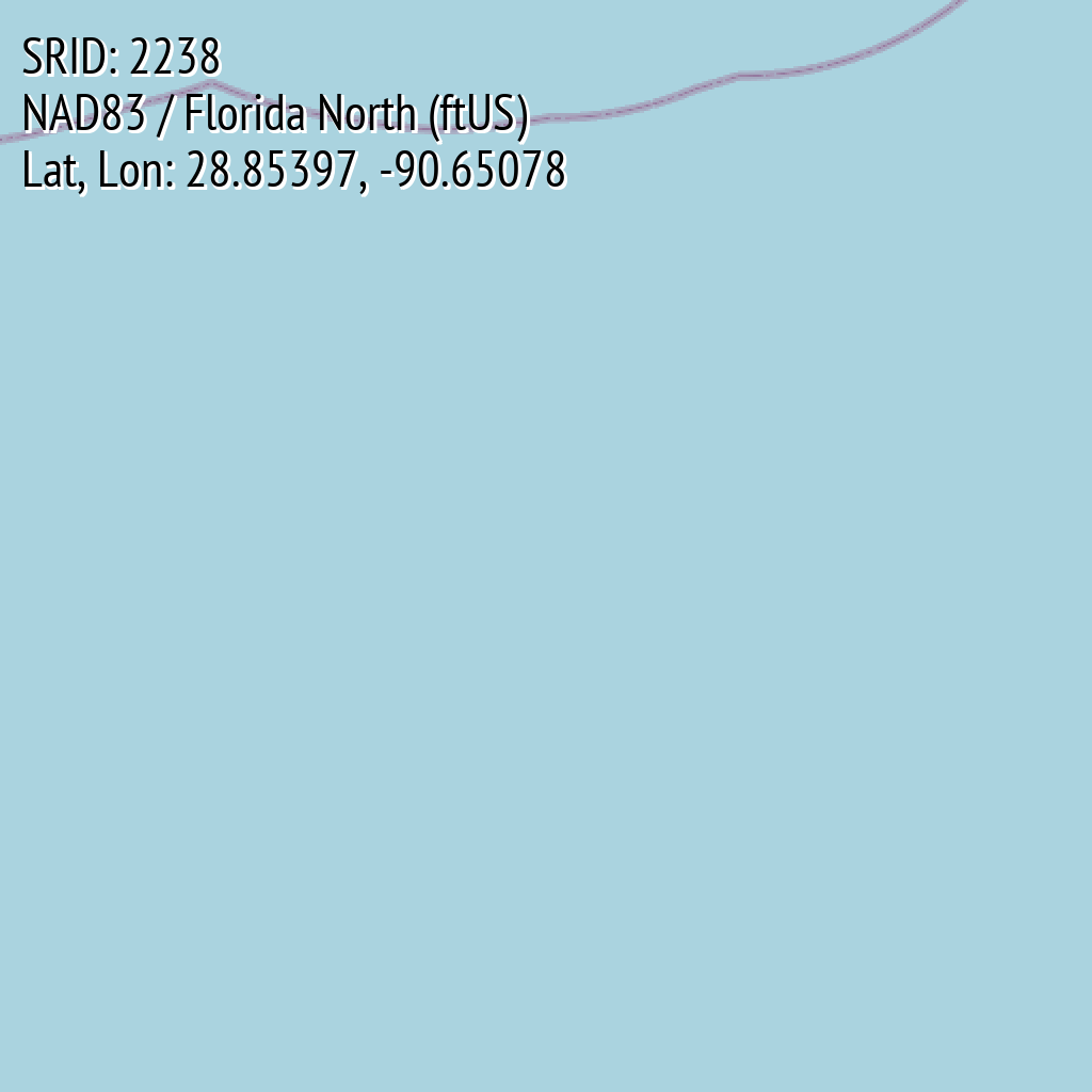 NAD83 / Florida North (ftUS) (SRID: 2238, Lat, Lon: 28.85397, -90.65078)