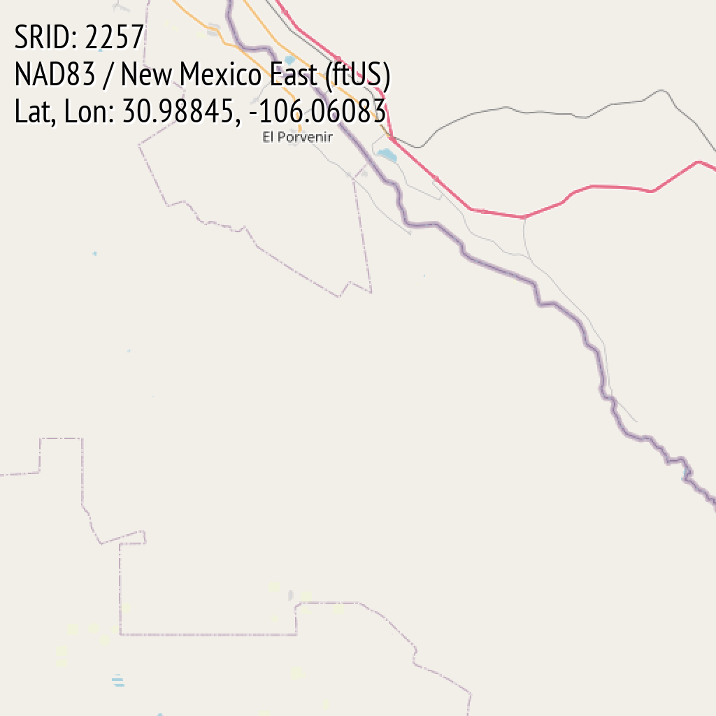 NAD83 / New Mexico East (ftUS) (SRID: 2257, Lat, Lon: 30.98845, -106.06083)