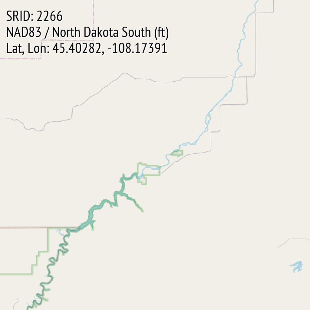 NAD83 / North Dakota South (ft) (SRID: 2266, Lat, Lon: 45.40282, -108.17391)