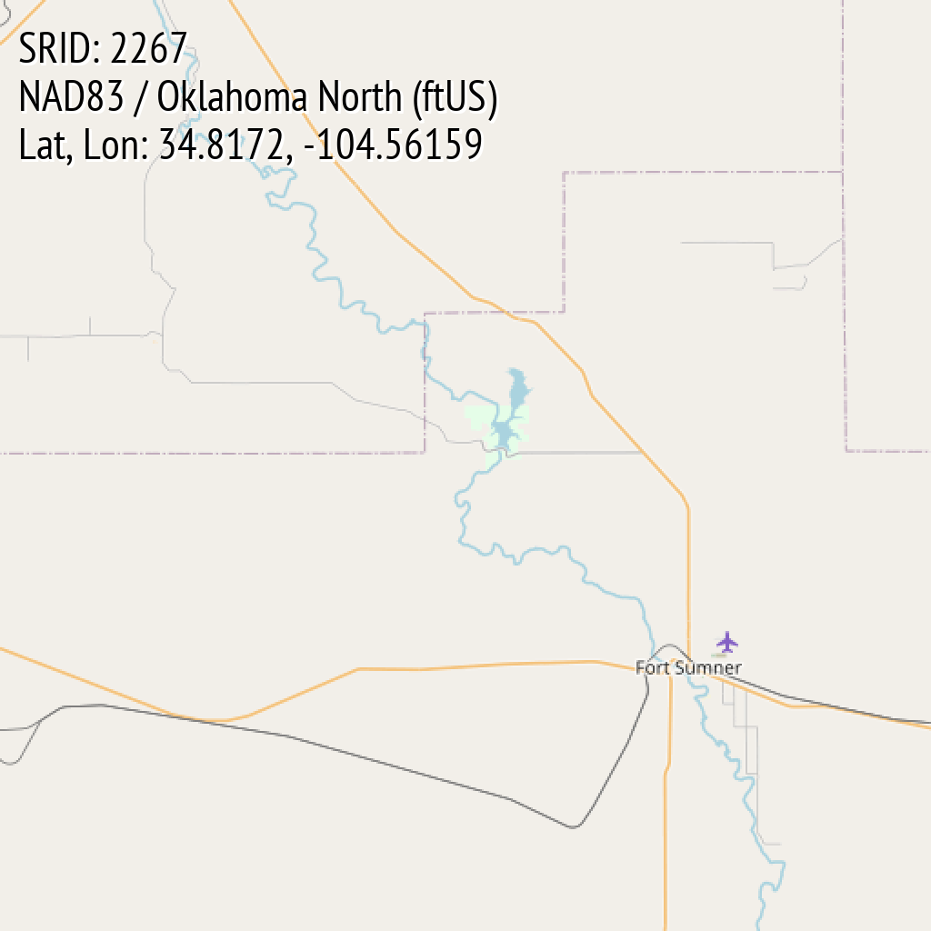 NAD83 / Oklahoma North (ftUS) (SRID: 2267, Lat, Lon: 34.8172, -104.56159)