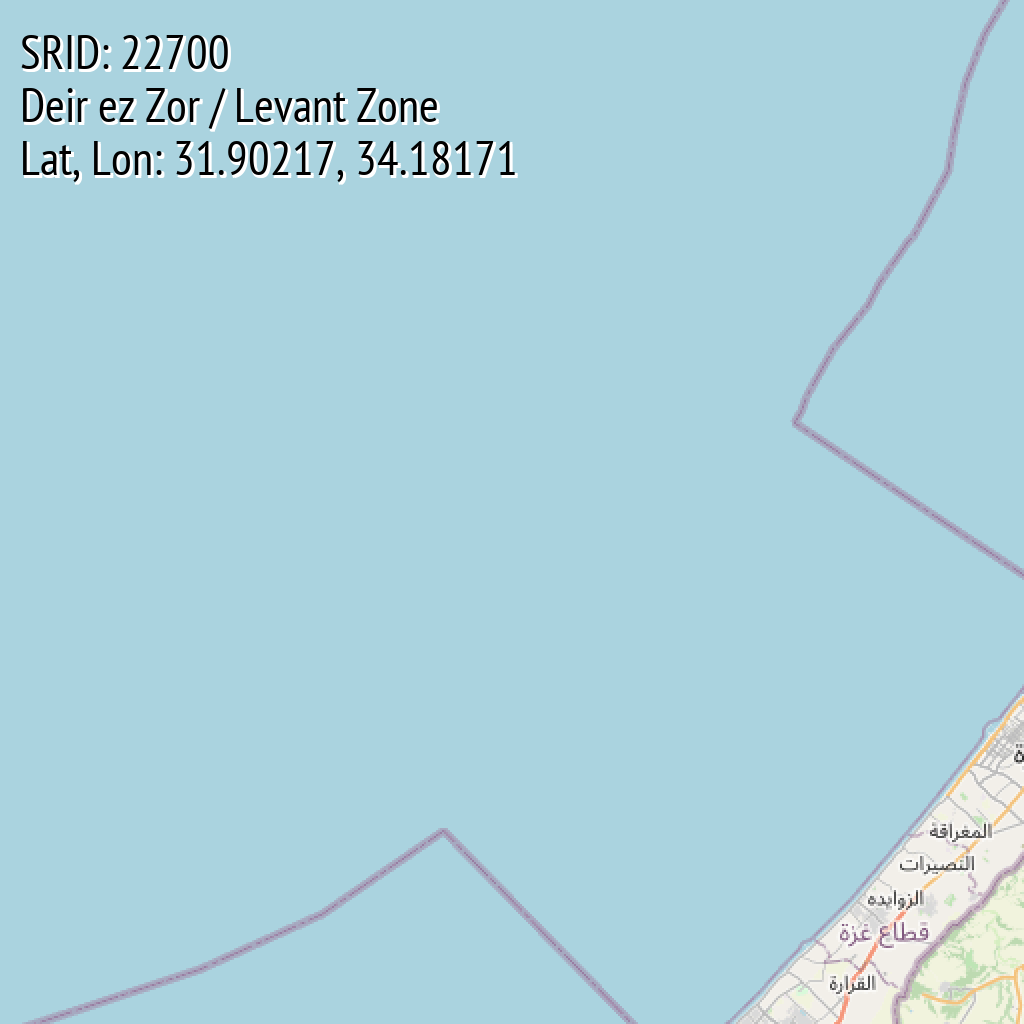 Deir ez Zor / Levant Zone (SRID: 22700, Lat, Lon: 31.90217, 34.18171)