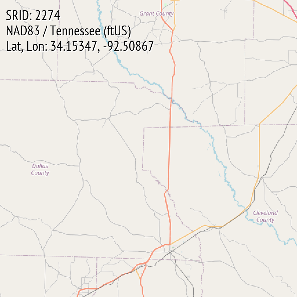 NAD83 / Tennessee (ftUS) (SRID: 2274, Lat, Lon: 34.15347, -92.50867)