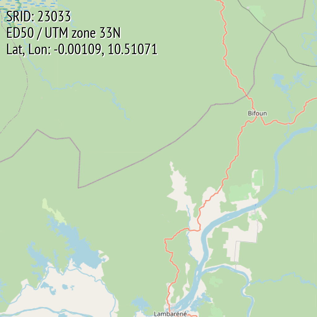 ED50 / UTM zone 33N (SRID: 23033, Lat, Lon: -0.00109, 10.51071)