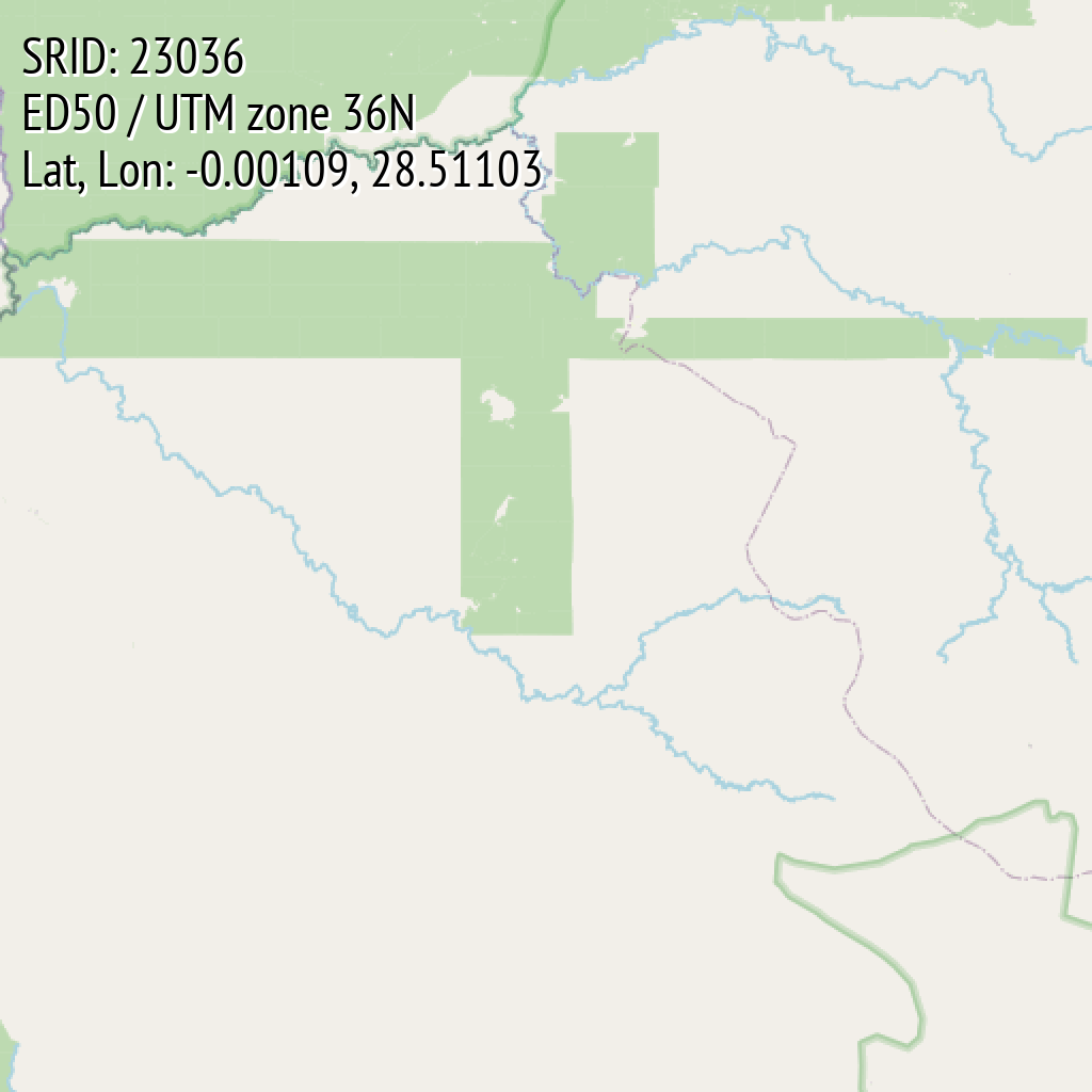 ED50 / UTM zone 36N (SRID: 23036, Lat, Lon: -0.00109, 28.51103)
