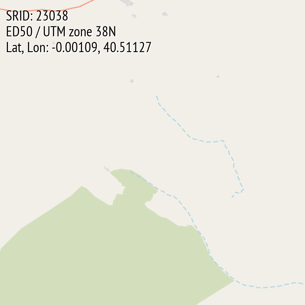 ED50 / UTM zone 38N (SRID: 23038, Lat, Lon: -0.00109, 40.51127)