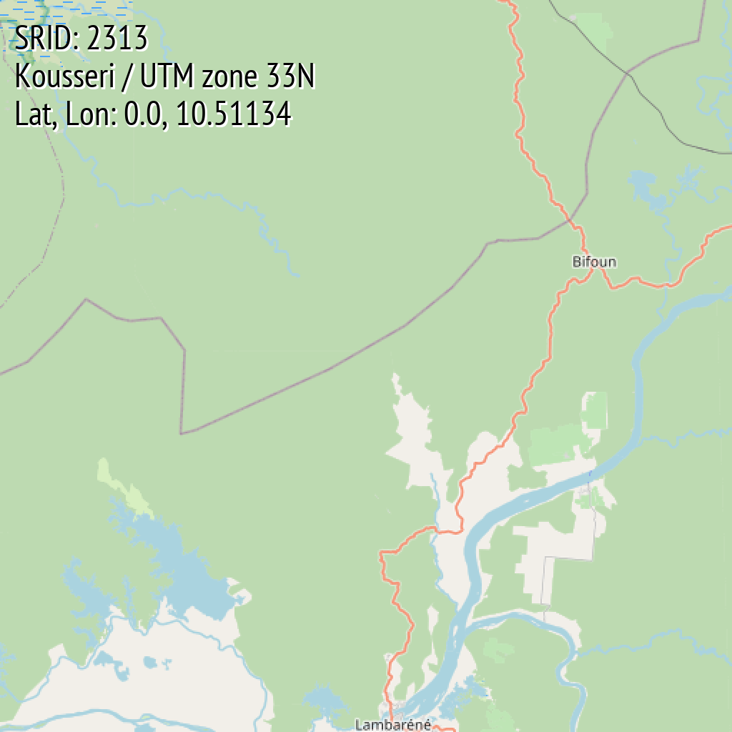 Kousseri / UTM zone 33N (SRID: 2313, Lat, Lon: 0.0, 10.51134)