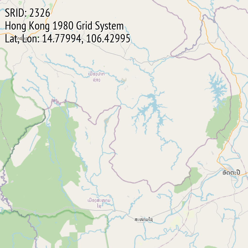 Hong Kong 1980 Grid System (SRID: 2326, Lat, Lon: 14.77994, 106.42995)