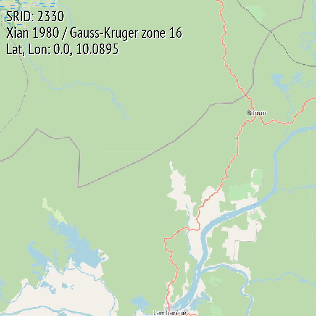 Xian 1980 / Gauss-Kruger zone 16 (SRID: 2330, Lat, Lon: 0.0, 10.0895)