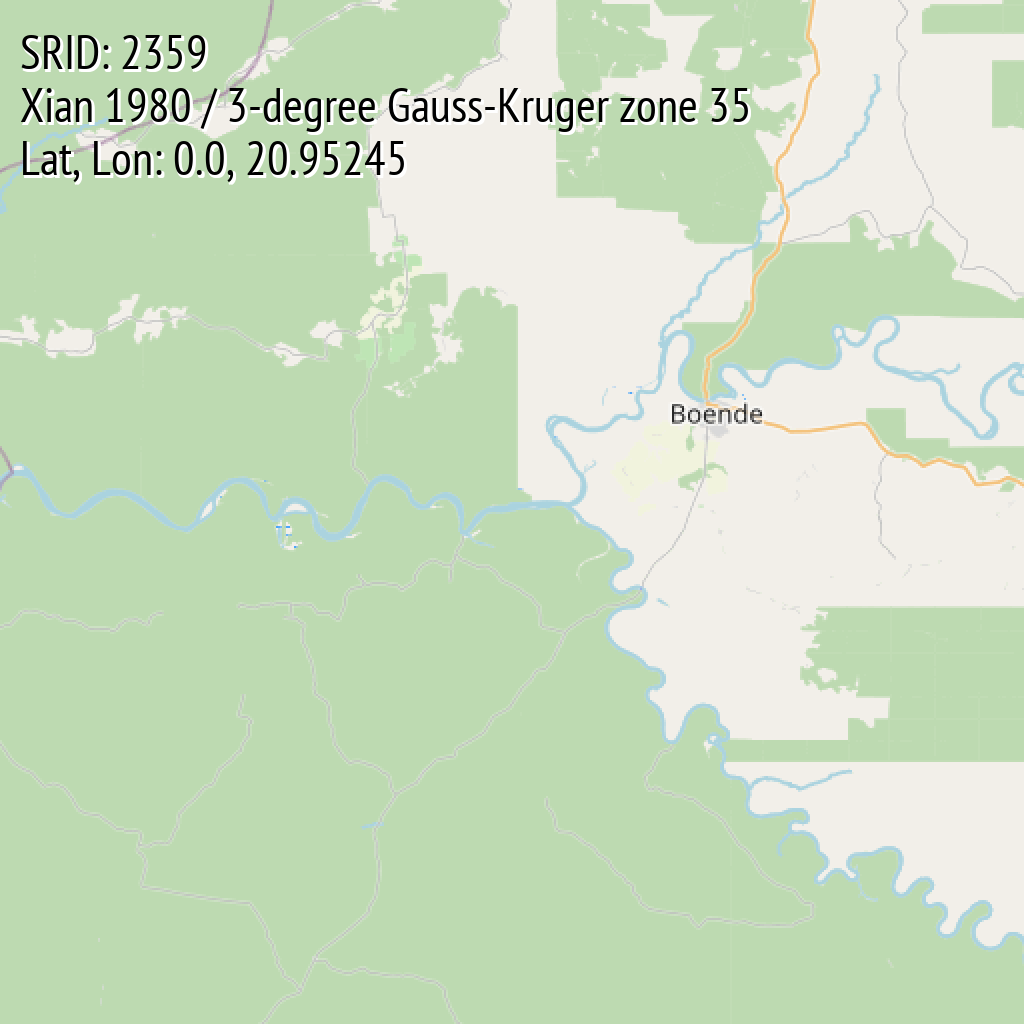Xian 1980 / 3-degree Gauss-Kruger zone 35 (SRID: 2359, Lat, Lon: 0.0, 20.95245)