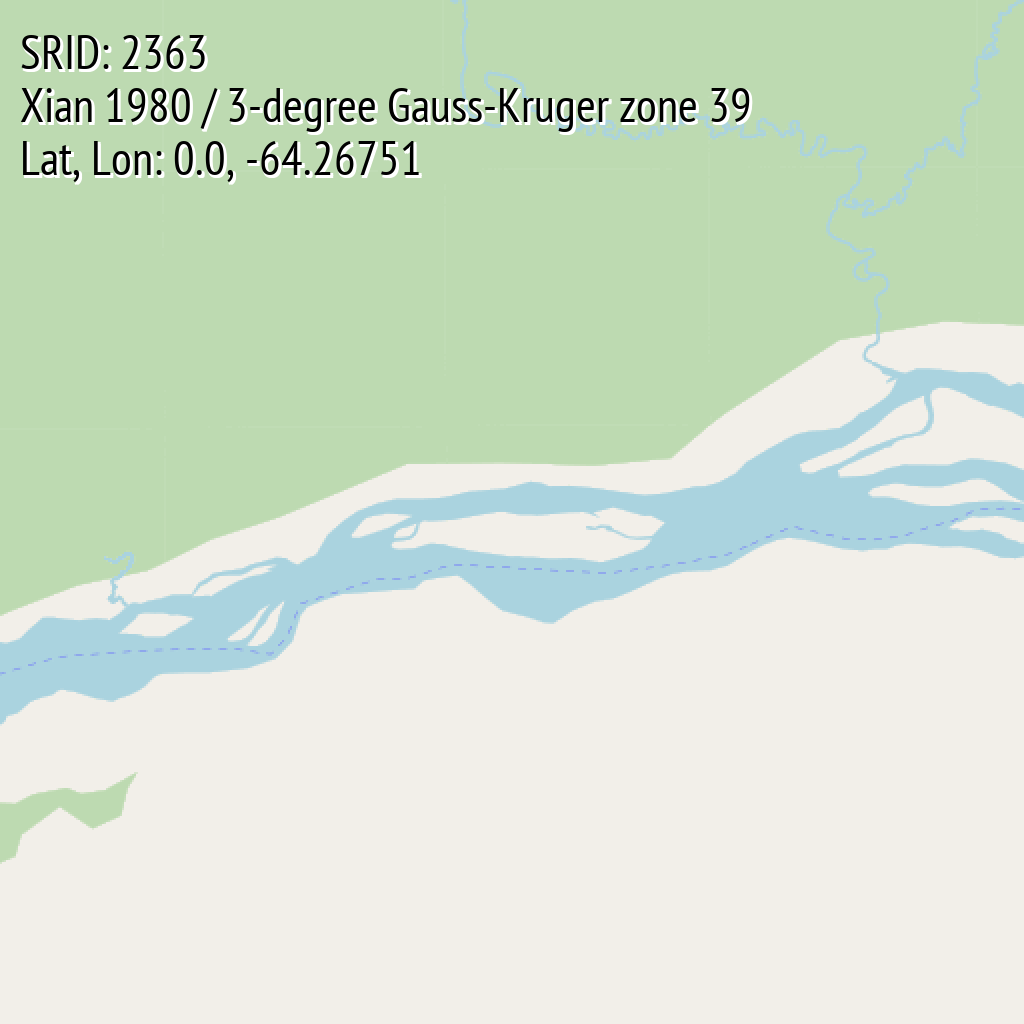 Xian 1980 / 3-degree Gauss-Kruger zone 39 (SRID: 2363, Lat, Lon: 0.0, -64.26751)